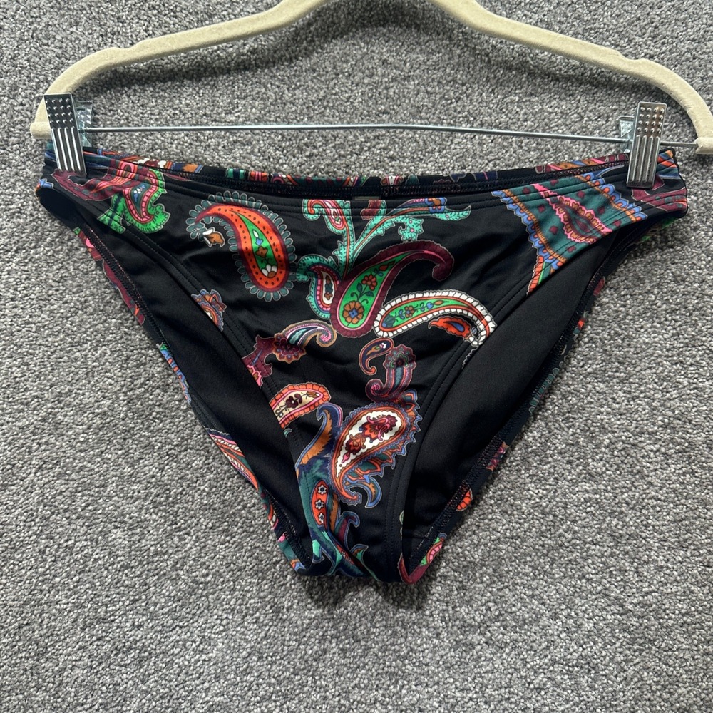 Victoria's Secret  Bikini Swim Bottoms Black Paisley Women Medium Boho Summer
